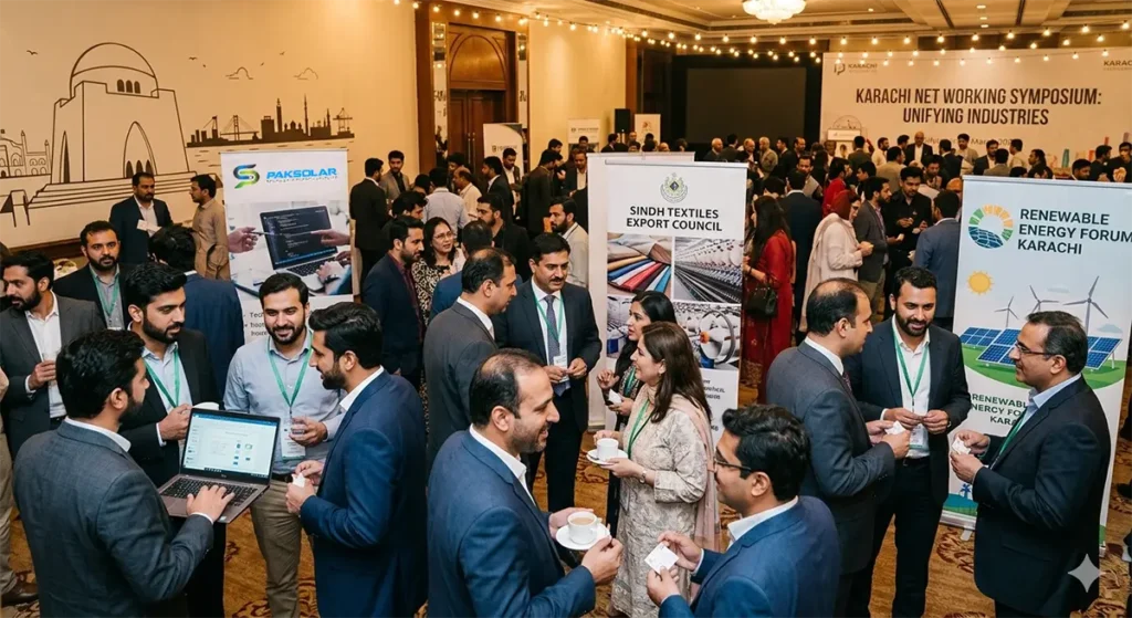 Community Networking Event In Karachi Expo Professionals Gathered At A Local Networking Event